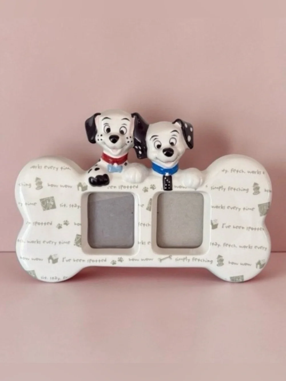 Vintage Disney 102 Dalmatians Bone-Shaped Picture Frame -Domino & Little Dipper